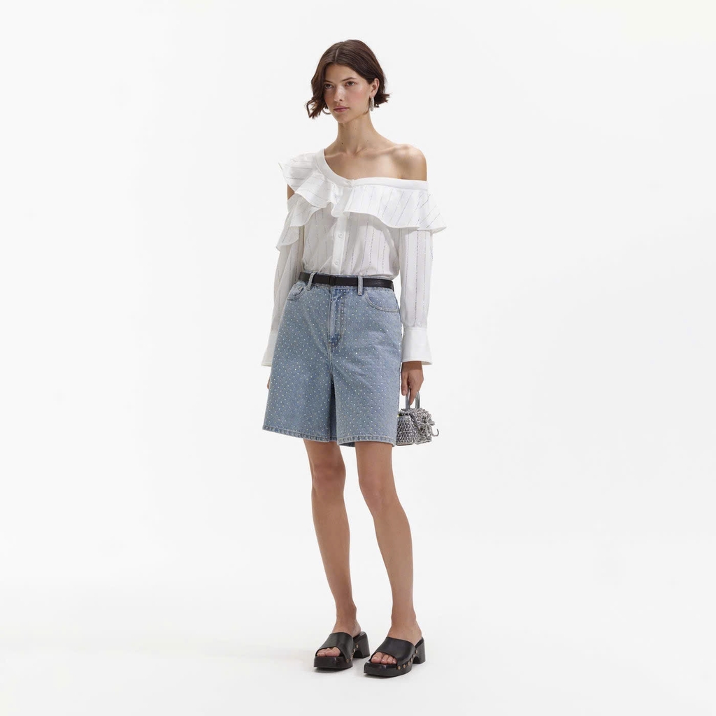 Sơ mi trắng Sel-Portrait đính cườm cổ bèo