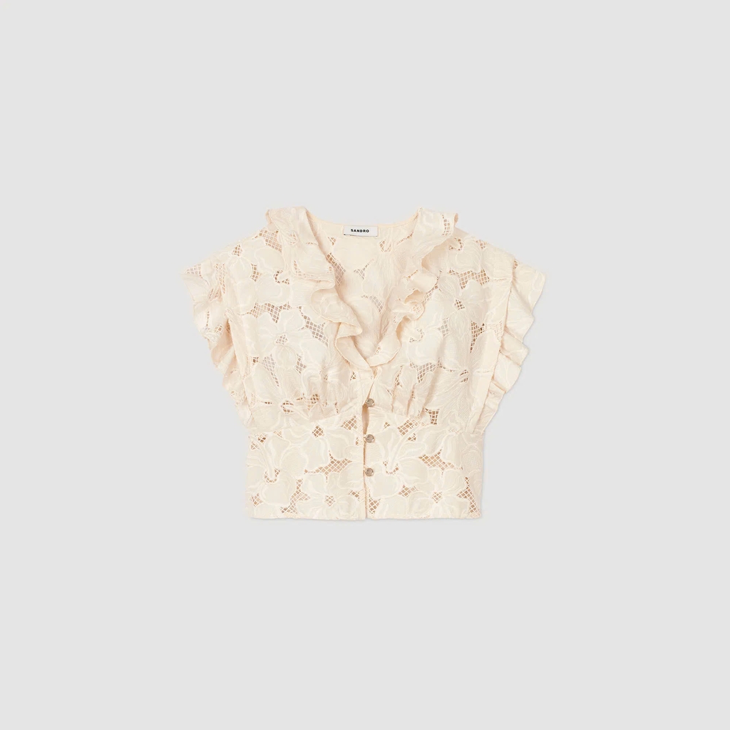 Set Sandro ren 3D màu nude Áo crop + Chân váy midi