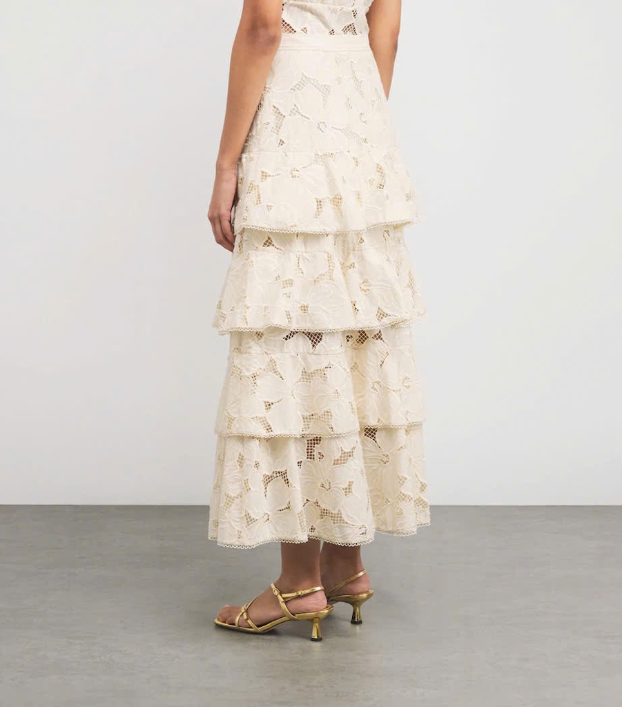 Set Sandro ren 3D màu nude Áo crop + Chân váy midi