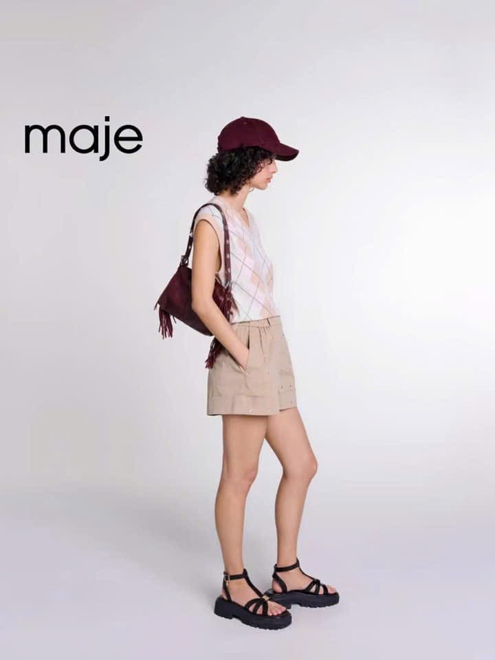 Gile Maje lông thỏ họa tiết thoi cổ tim