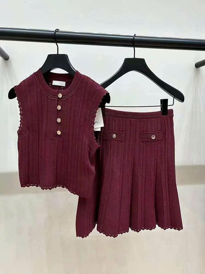 Set len dệt kim Sandro màu boocđo