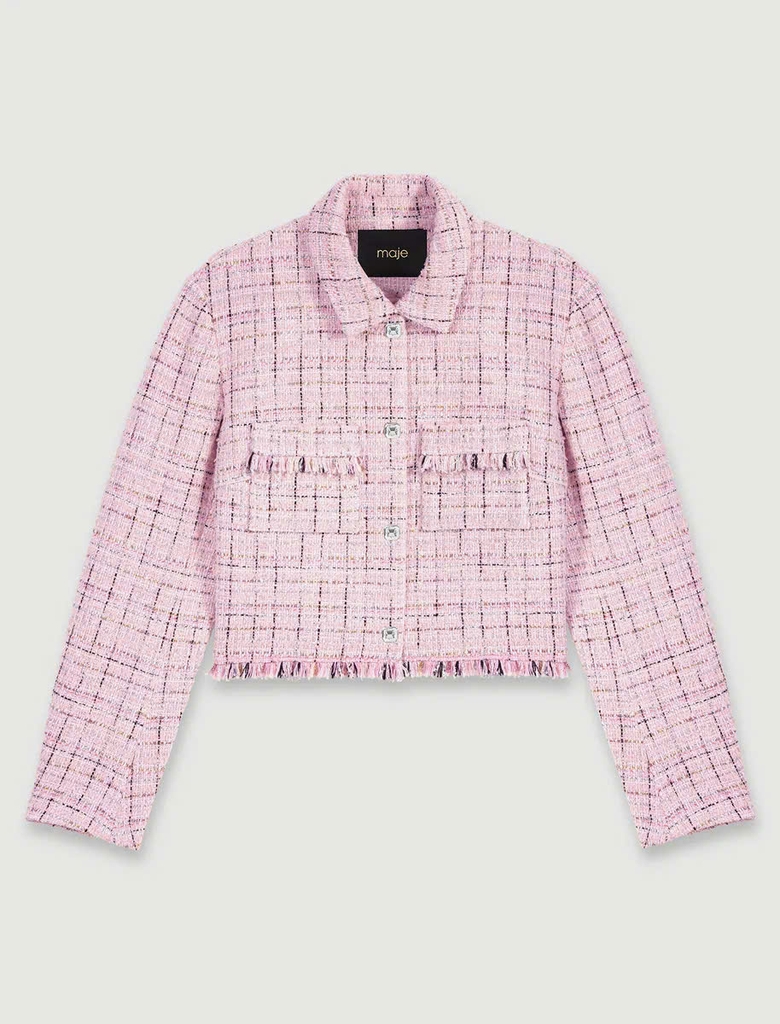 Áo khoác tweed chỉ ánh kim dáng crop