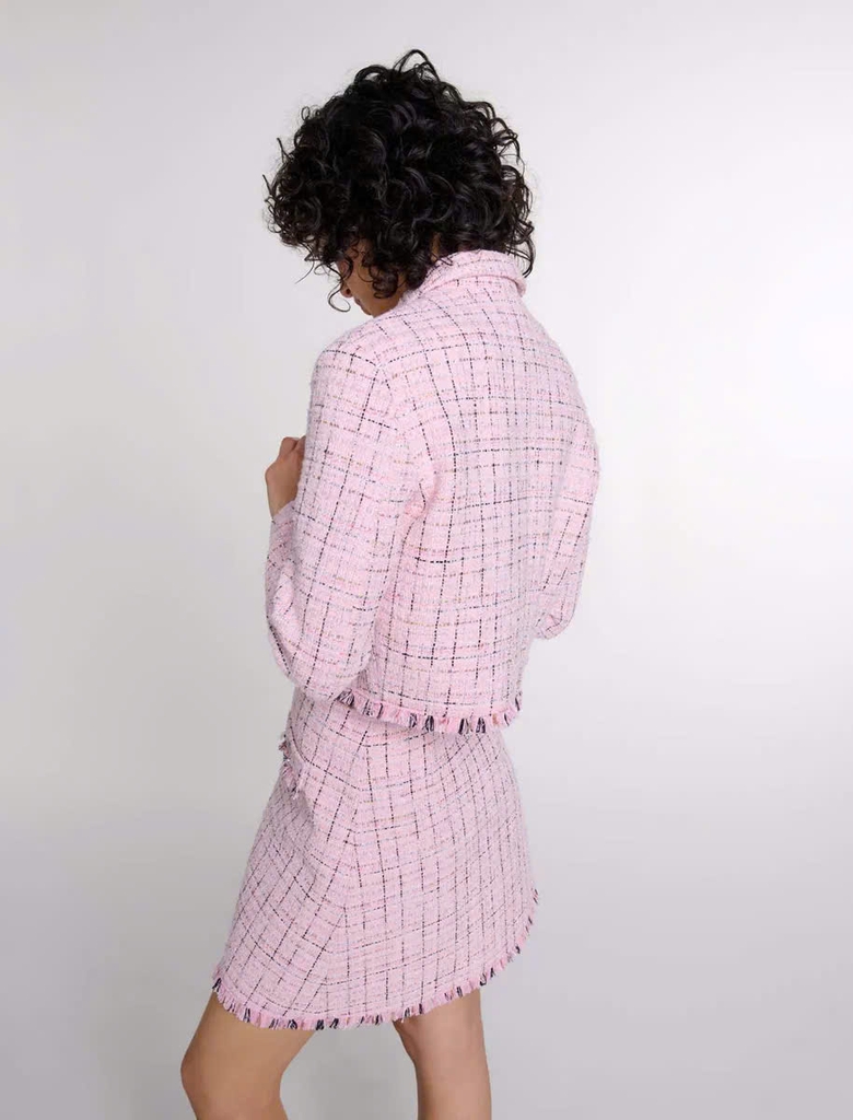 Áo khoác tweed chỉ ánh kim dáng crop