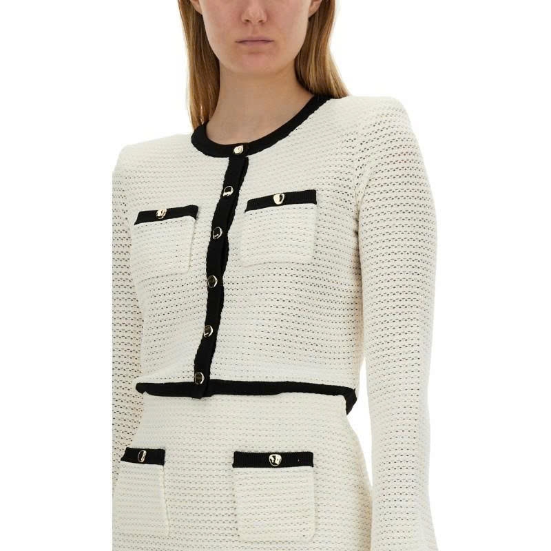 Áo len cardigan crop top viền đen