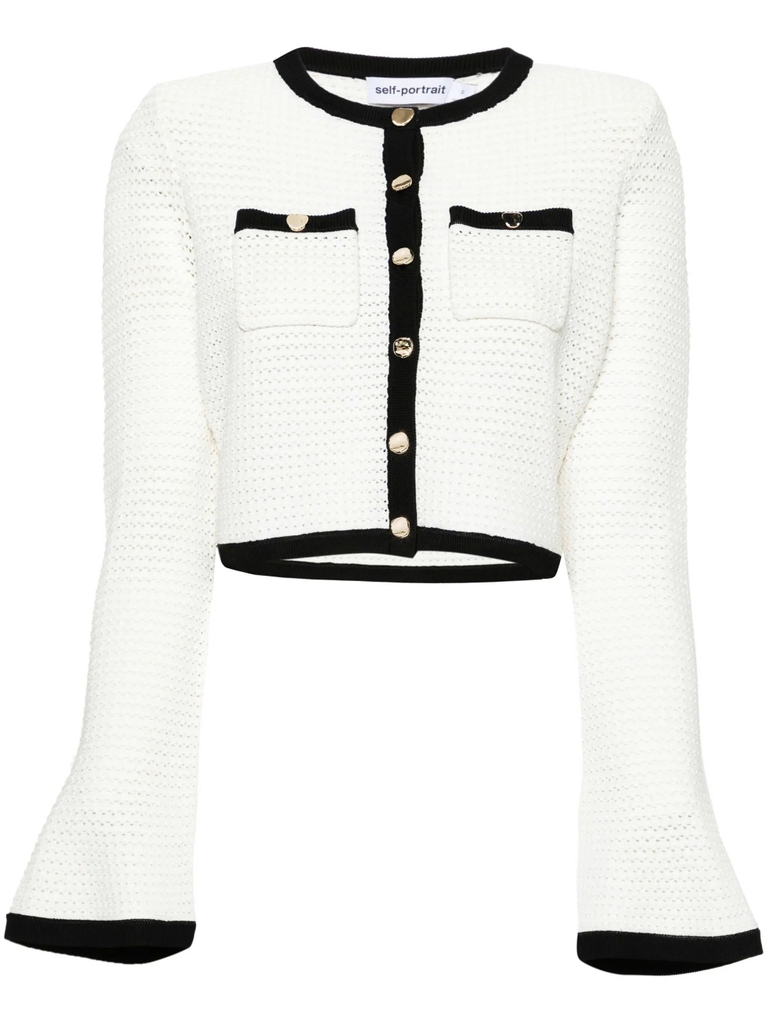 Áo len cardigan crop top viền đen