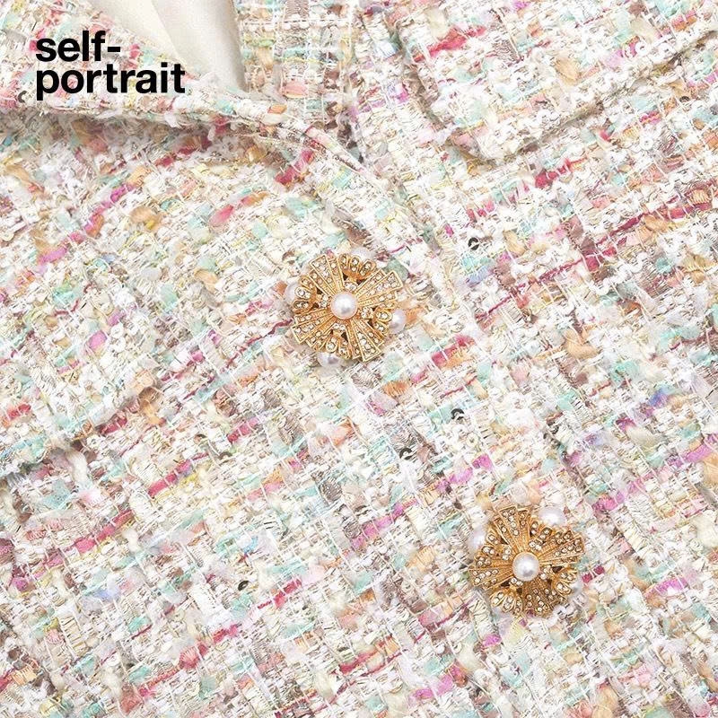Set Self- Portrait dạ tweed cổ bẻ sát nách