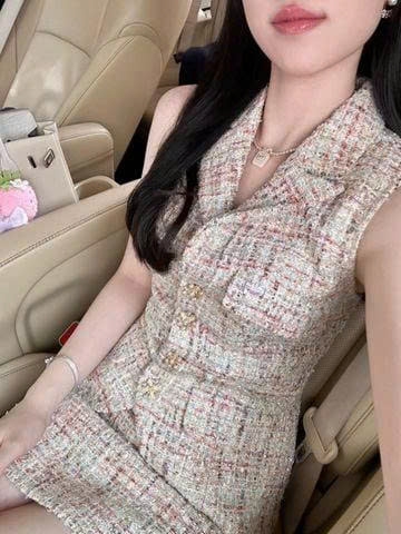 Set Self- Portrait dạ tweed cổ bẻ sát nách