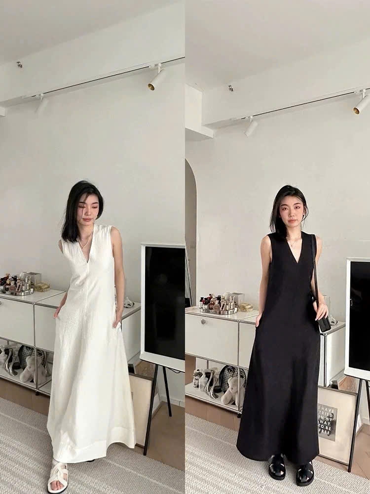 Váy Poplin cổ chữ V xẻ sâu TOTEME