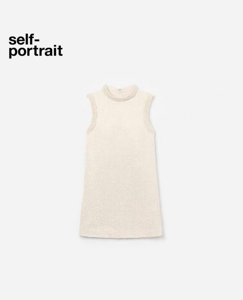 Váy dạ tweed Sel-Portrait trắng sequin viền ngọc trai