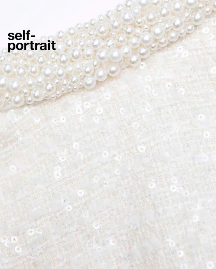 Váy dạ tweed Sel-Portrait trắng sequin viền ngọc trai