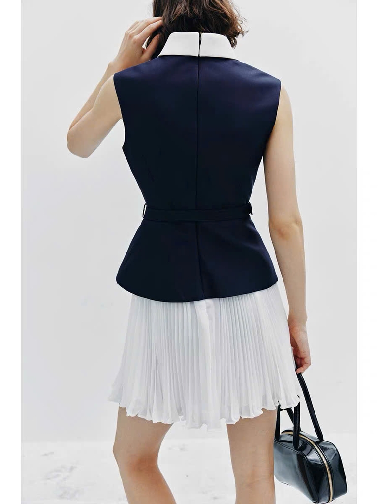 Váy ngắn voan và vải voan xanh navy
