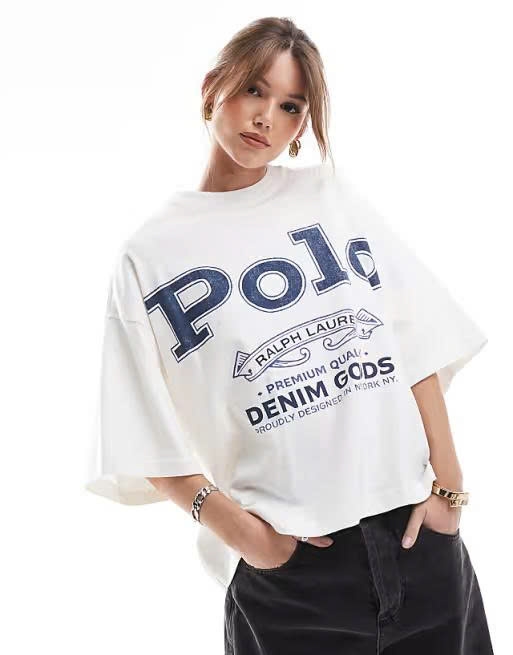 Áo thun Polo RL logo chữ dáng crop