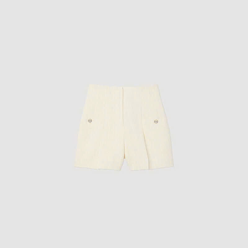 Set tweed Sandro trắng áo cổ bẻ + quần short