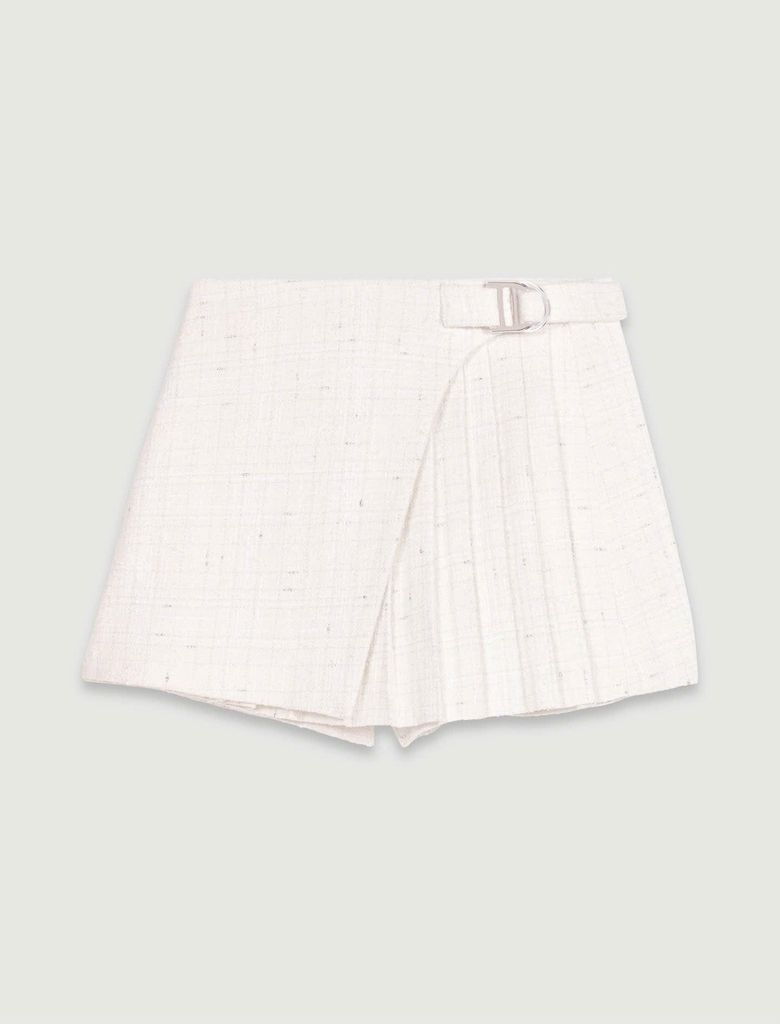Chân váy Maje xếp ly lệch tweed trắng