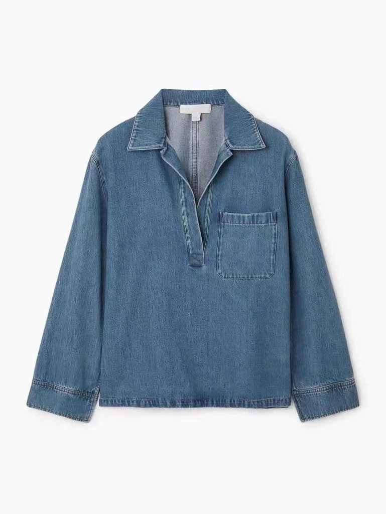 Áo denim COS chui đầu cổ bẻ (tách set)