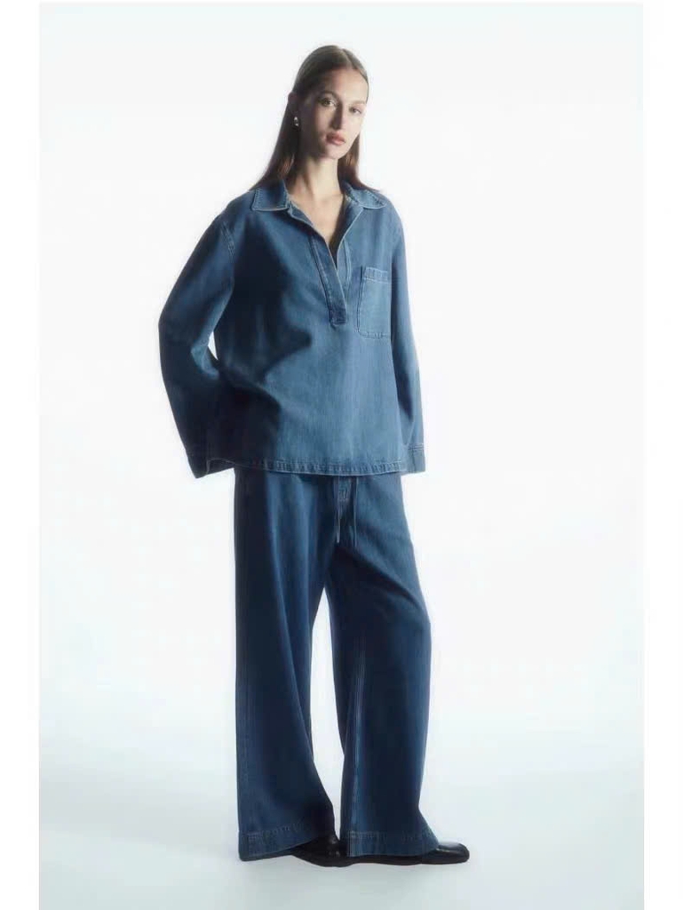 Áo denim COS chui đầu cổ bẻ (tách set)