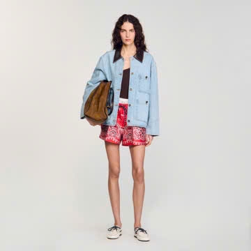 Jacket denim Sandro cổ da