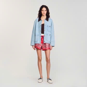 Jacket denim Sandro cổ da