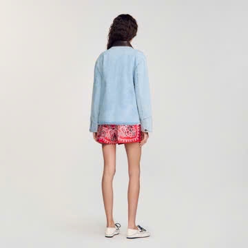 Jacket denim Sandro cổ da