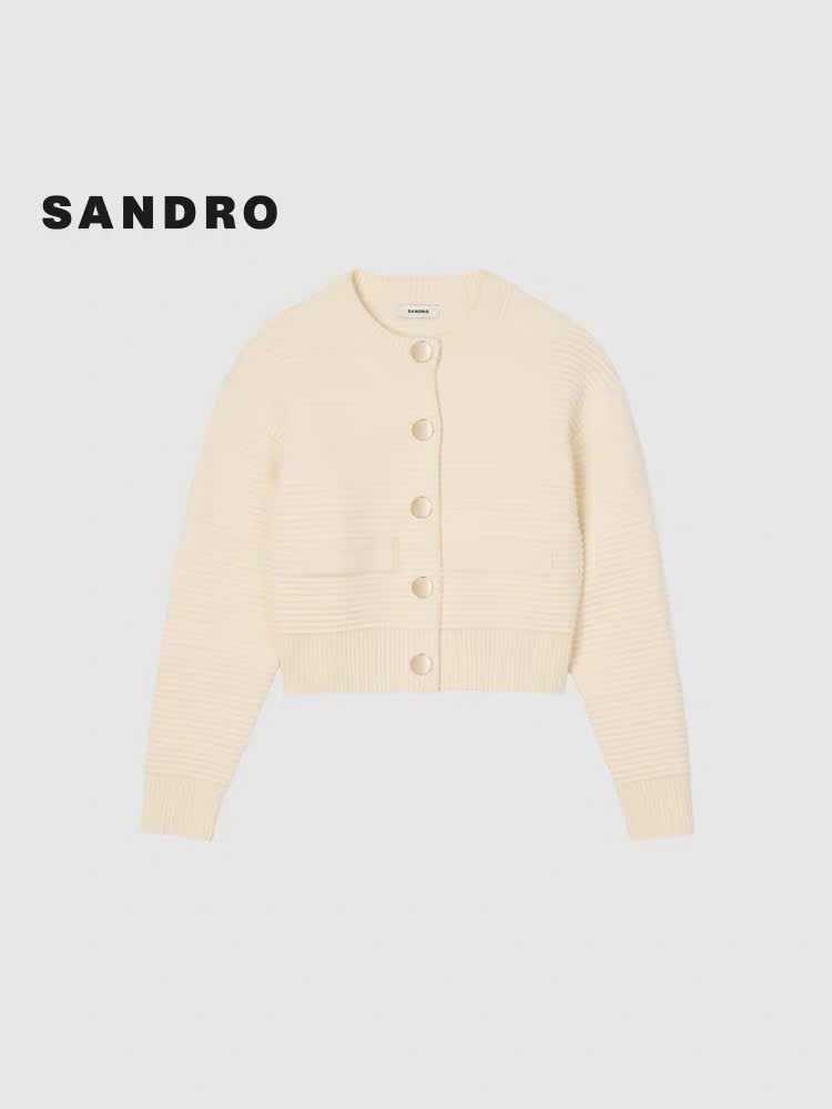 Áo khoác cadigan cổ tròn Sandro khuy to