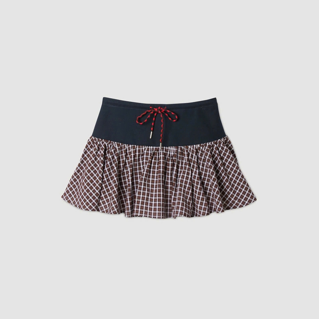 Chân váy Sandro kẻ nâu mini xòe