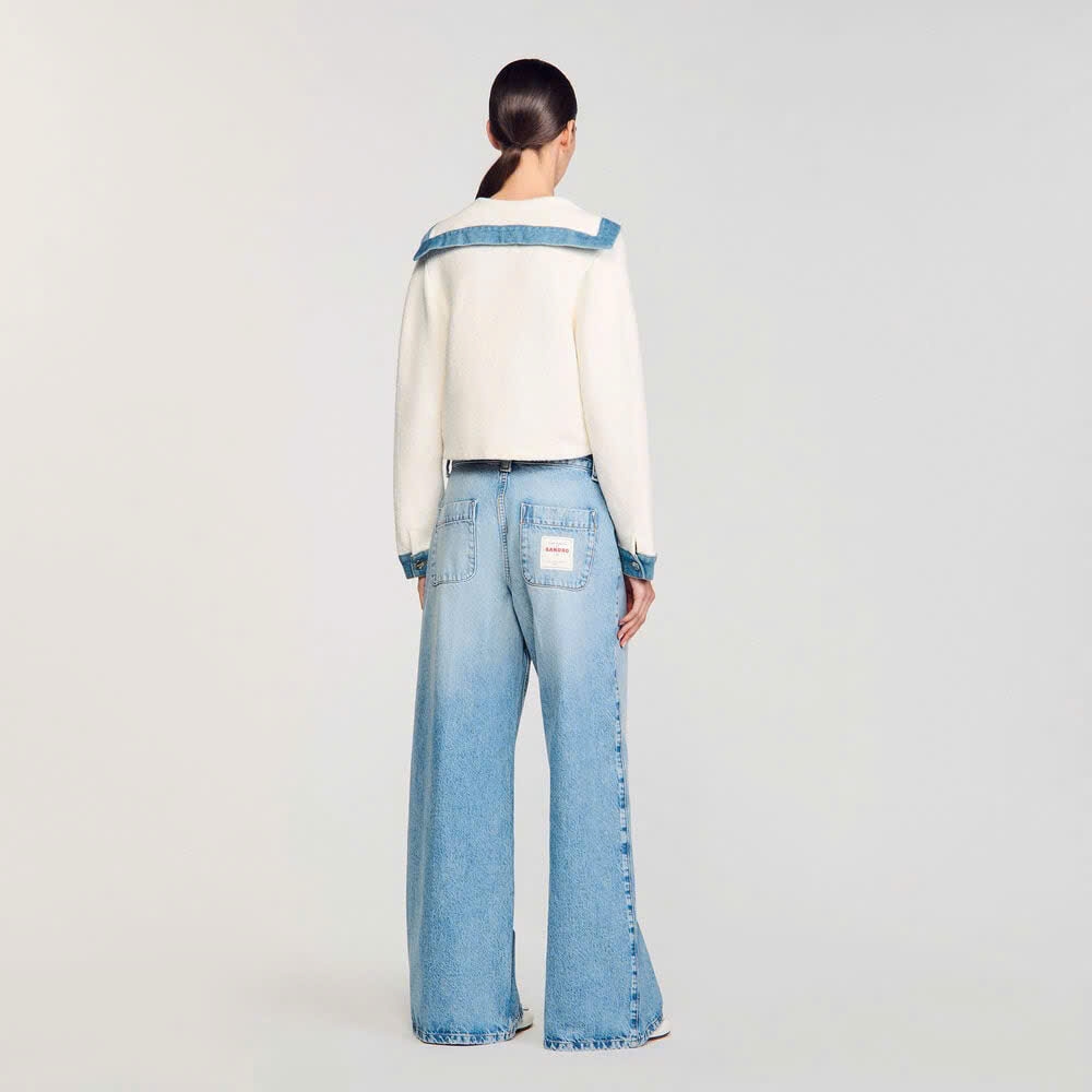 Áo cardigan với chi tiết denim