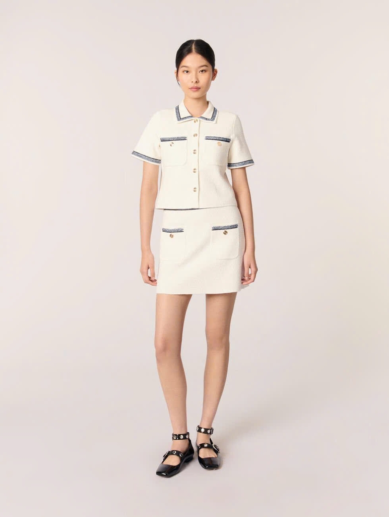 ÁO CARDIGAN LEN DÁNG NGẮN VIỀN TƯƠNG PHẢN