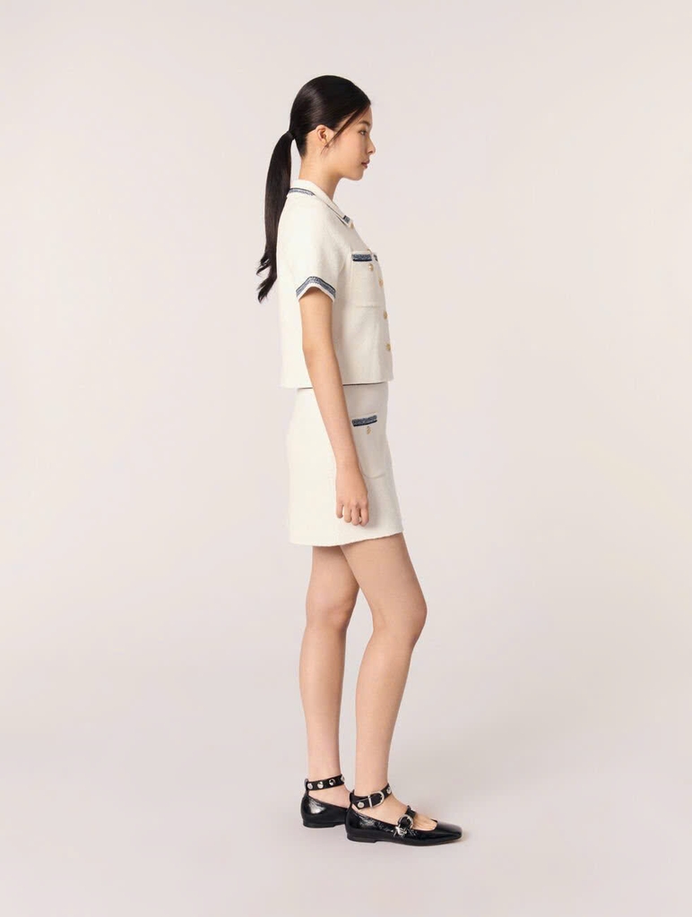 ÁO CARDIGAN LEN DÁNG NGẮN VIỀN TƯƠNG PHẢN