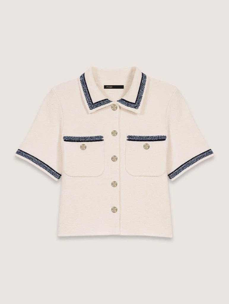 ÁO CARDIGAN LEN DÁNG NGẮN VIỀN TƯƠNG PHẢN