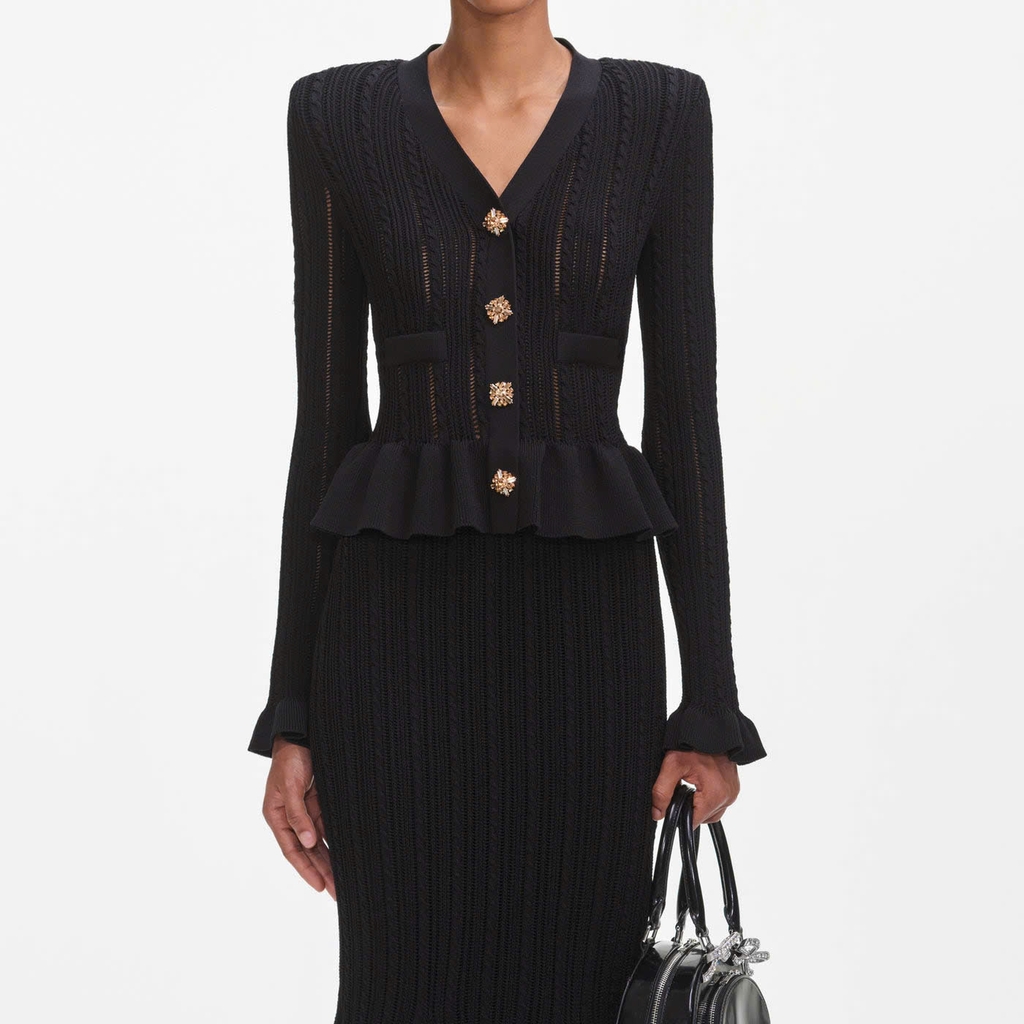 Váy Self- Portrait midi peplum Knit Đen