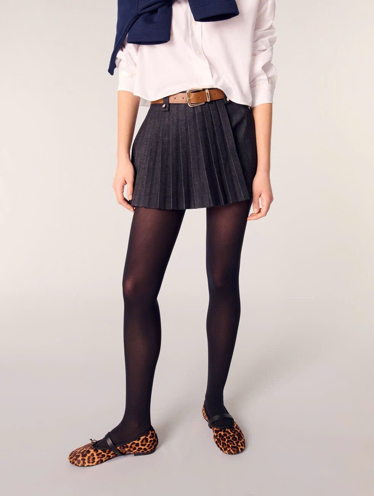 Quần short denim xếp ly nhiều lớp