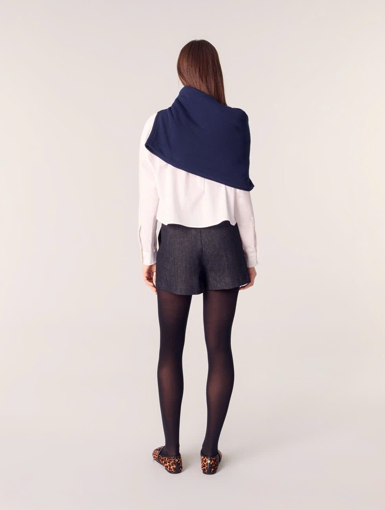 Quần short denim xếp ly nhiều lớp