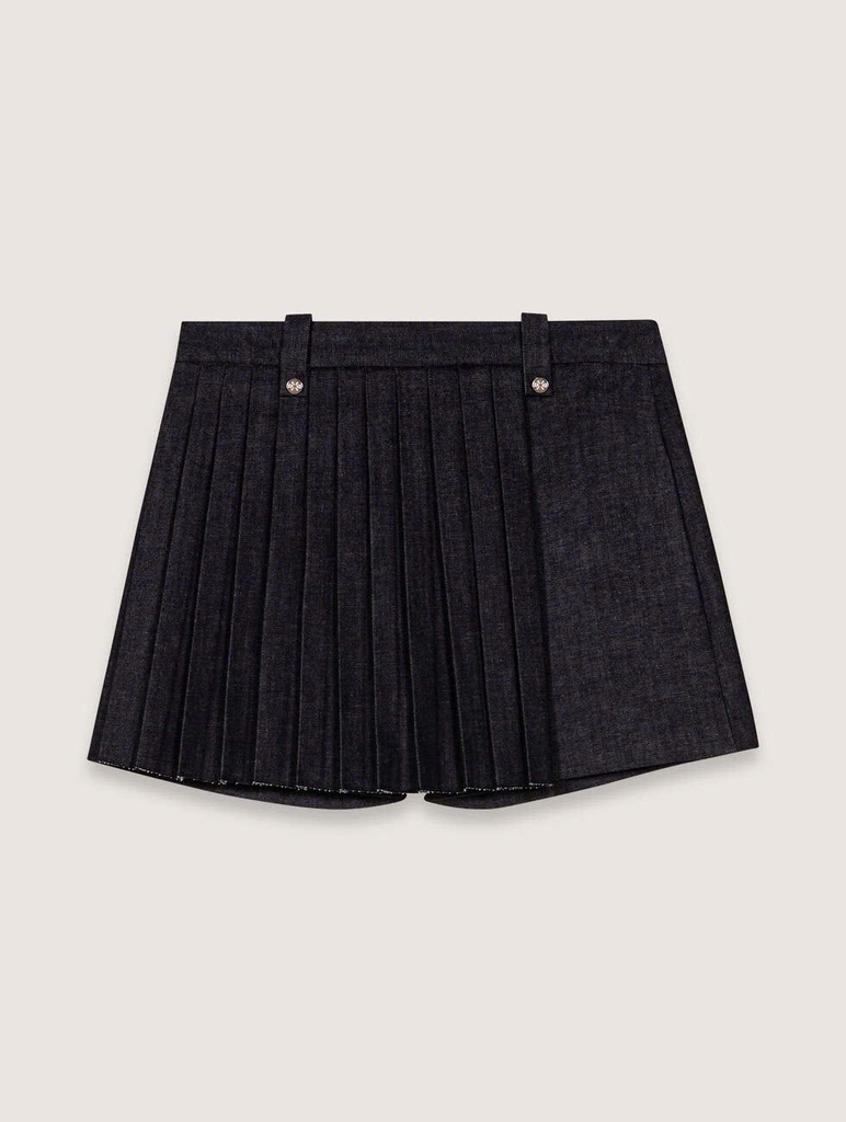Quần short denim xếp ly nhiều lớp