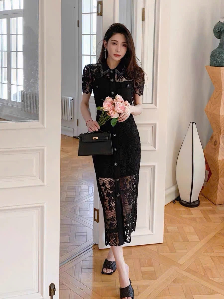 Váy Sel-Portrait ren 3D viền đá