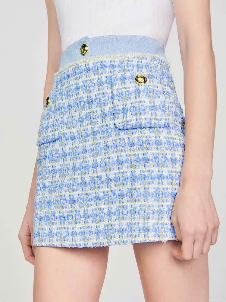 Set Sandro tweed xanh cải denim