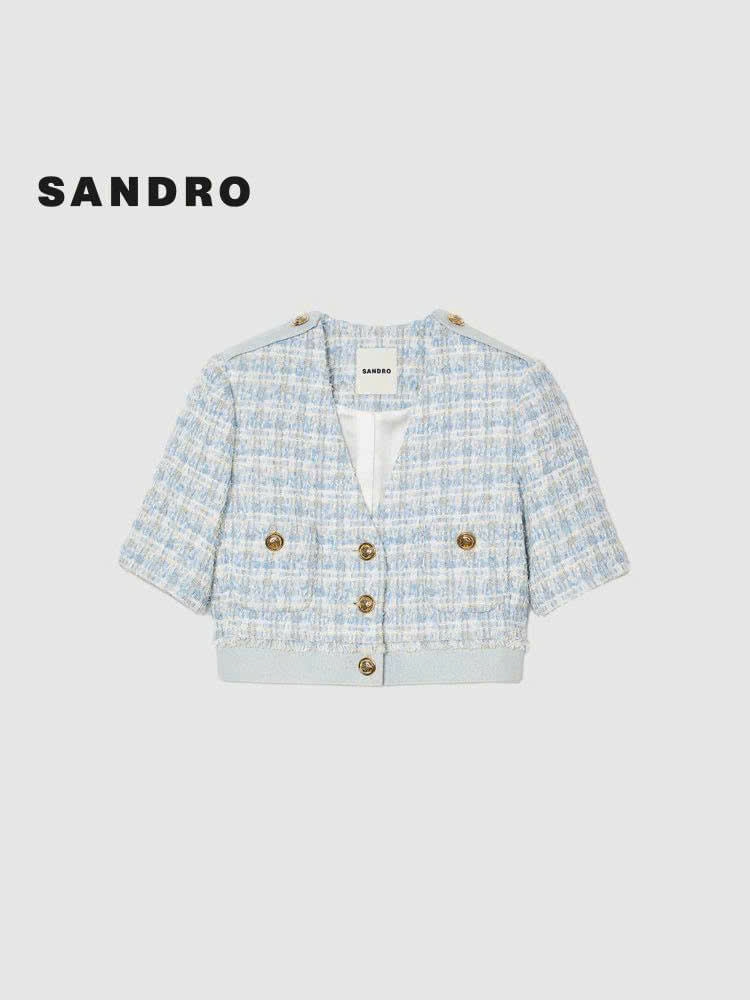 Set Sandro tweed xanh cải denim