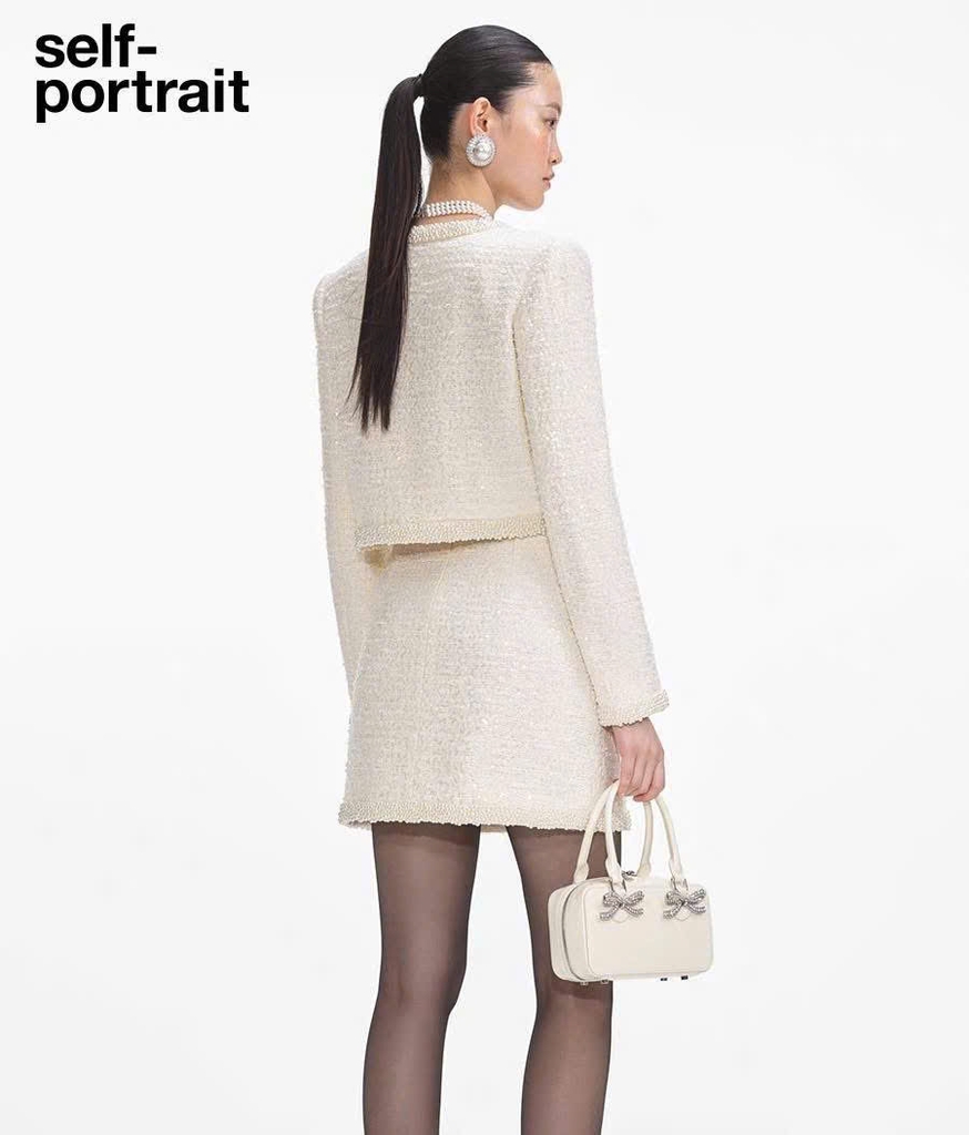 Chân váy tweed Sel-Portrait trắng sequin