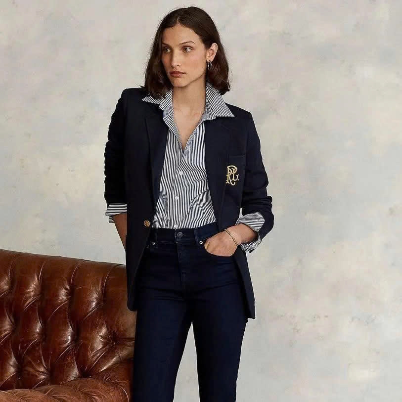 Blazer Polo 100% cotton 1 khuy huy hiệu PRL 2 màu