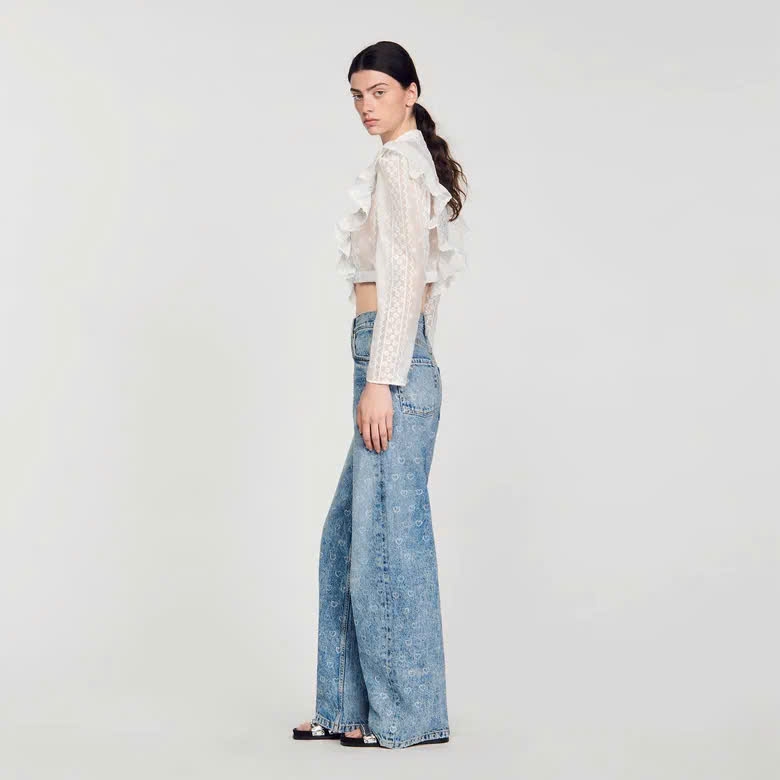 QUẦN JEANS ỐNG RỘNG IN TRÁI TIM