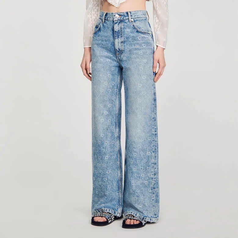 QUẦN JEANS ỐNG RỘNG IN TRÁI TIM