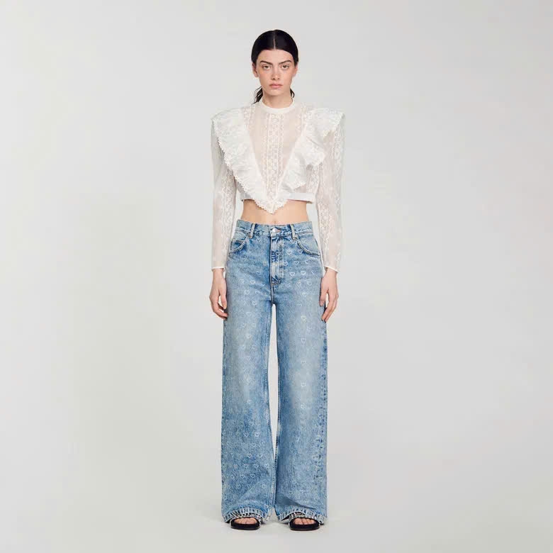 QUẦN JEANS ỐNG RỘNG IN TRÁI TIM