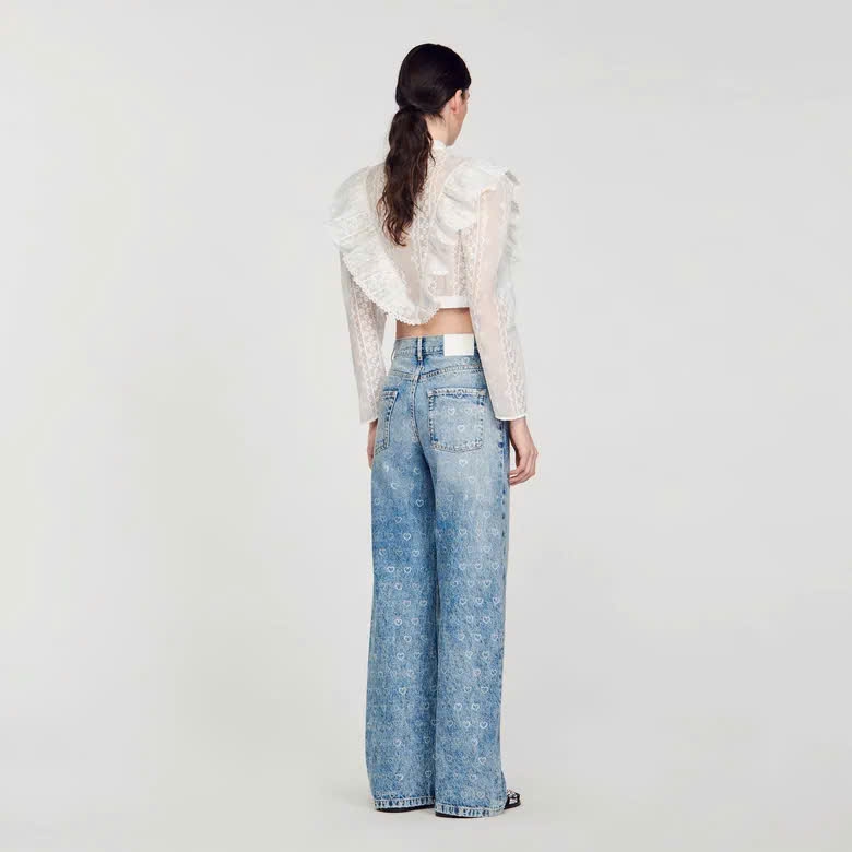 QUẦN JEANS ỐNG RỘNG IN TRÁI TIM