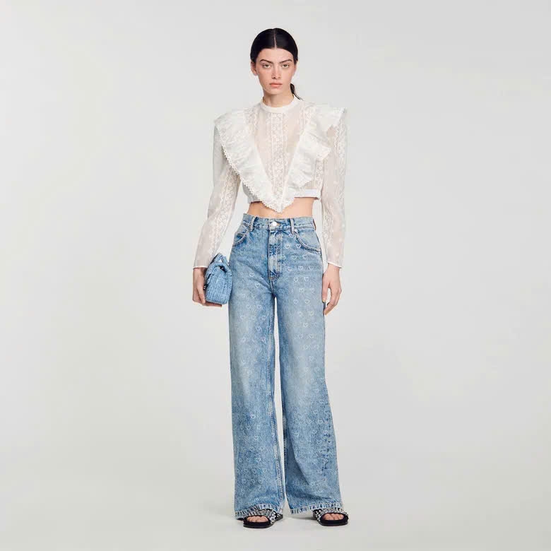 QUẦN JEANS ỐNG RỘNG IN TRÁI TIM