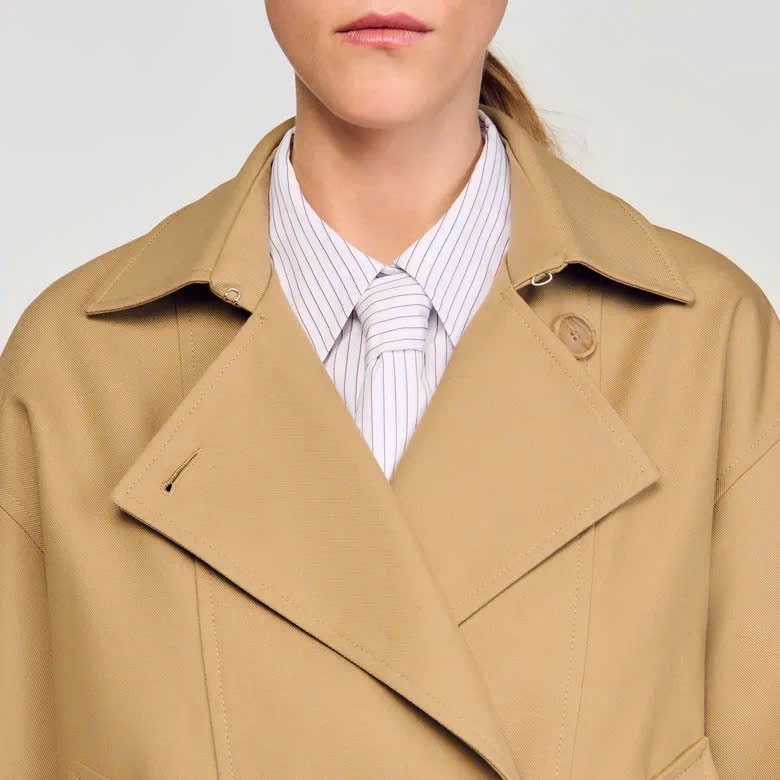 Jacket Sandro khaki cổ bẻ bo chun hông