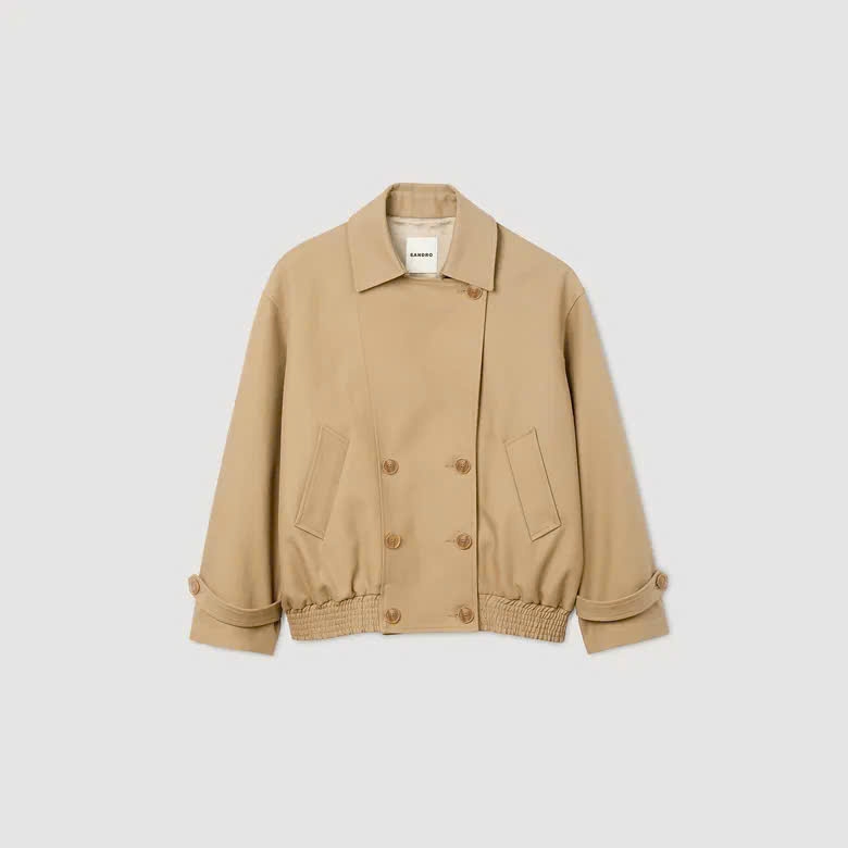 Jacket Sandro khaki cổ bẻ bo chun hông
