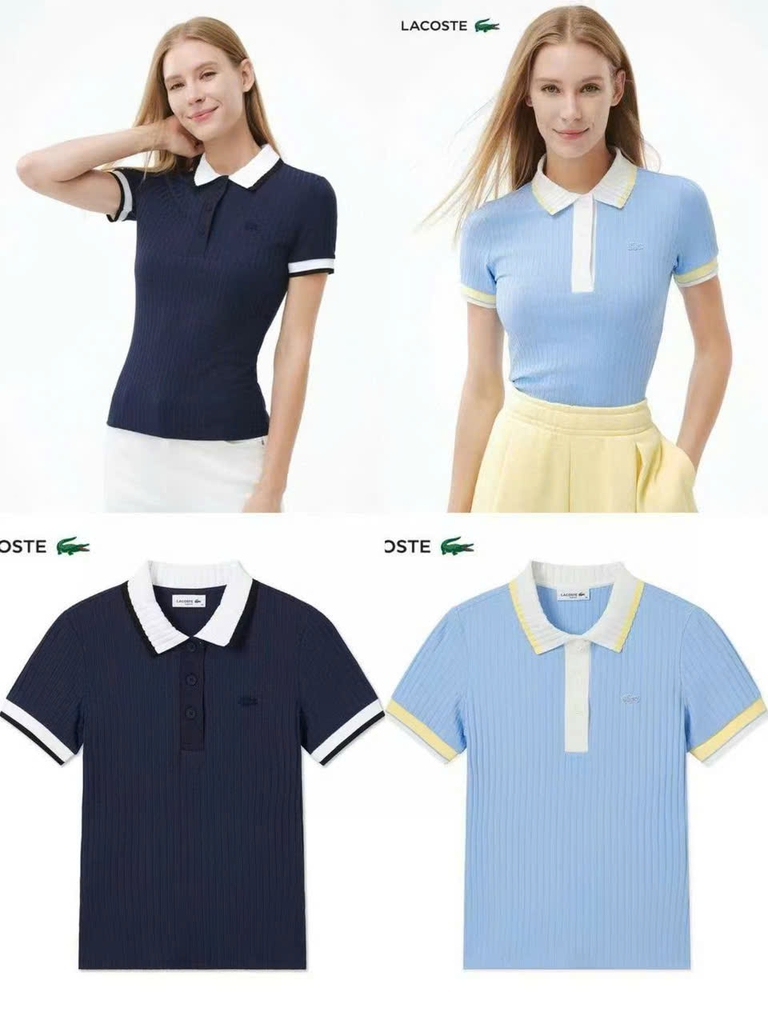 Áo thun tăm Lacoste cổ bẻ