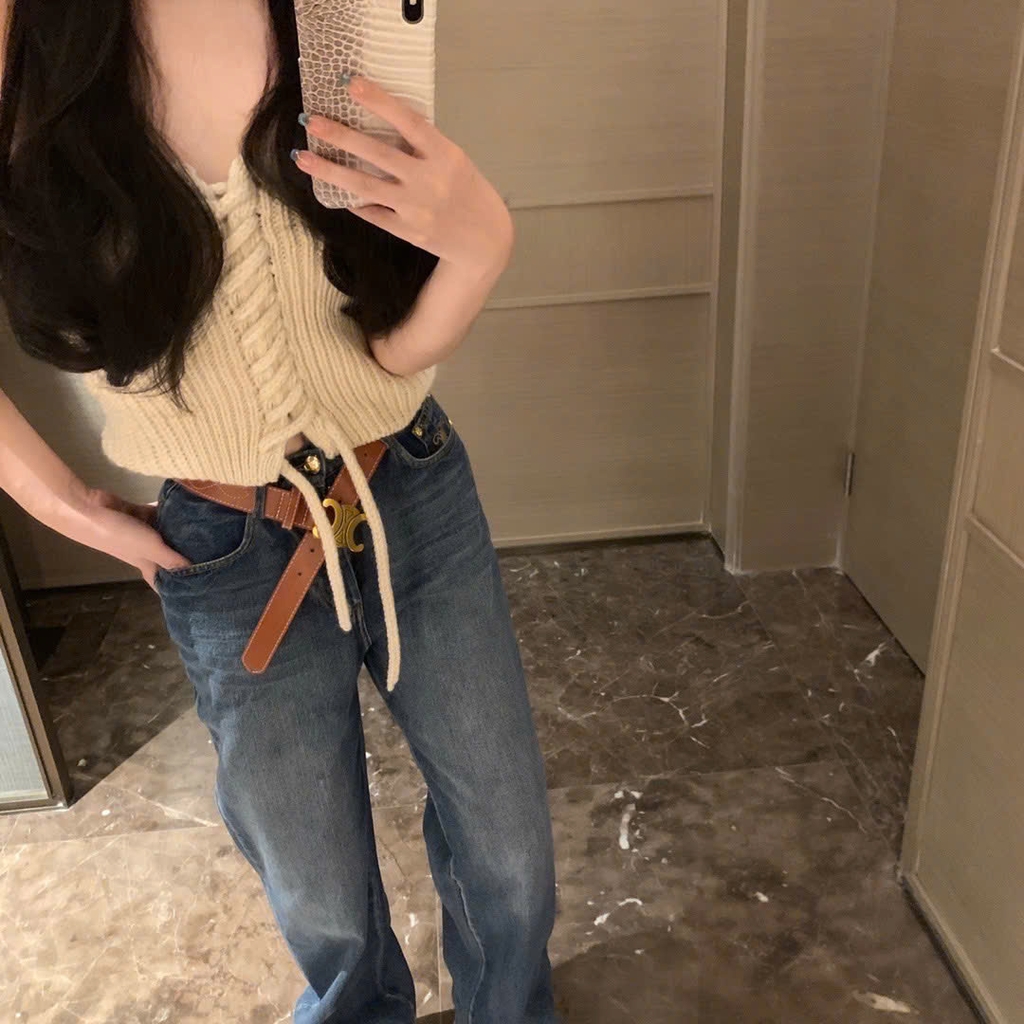 Quần jean Celine kèm belt nâu