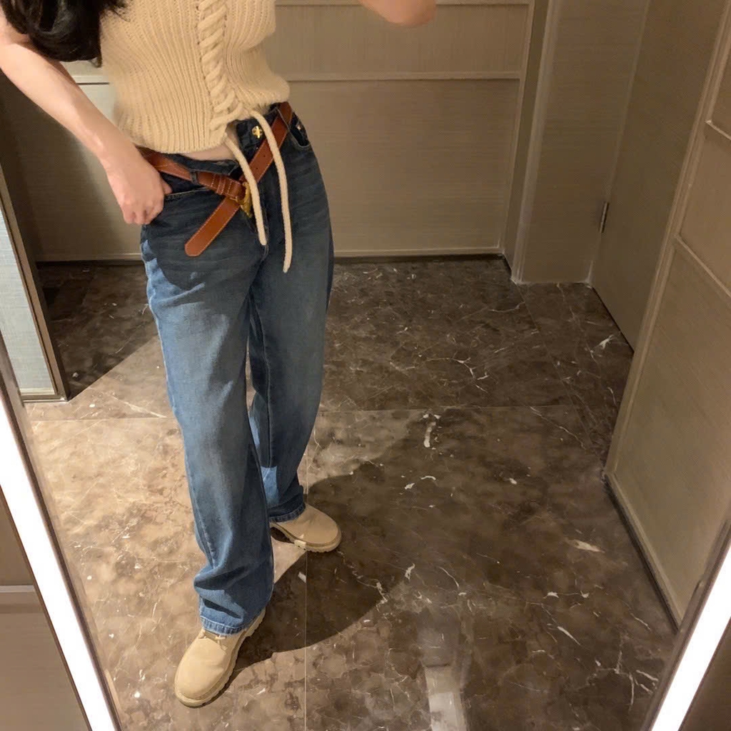 Quần jean Celine kèm belt nâu