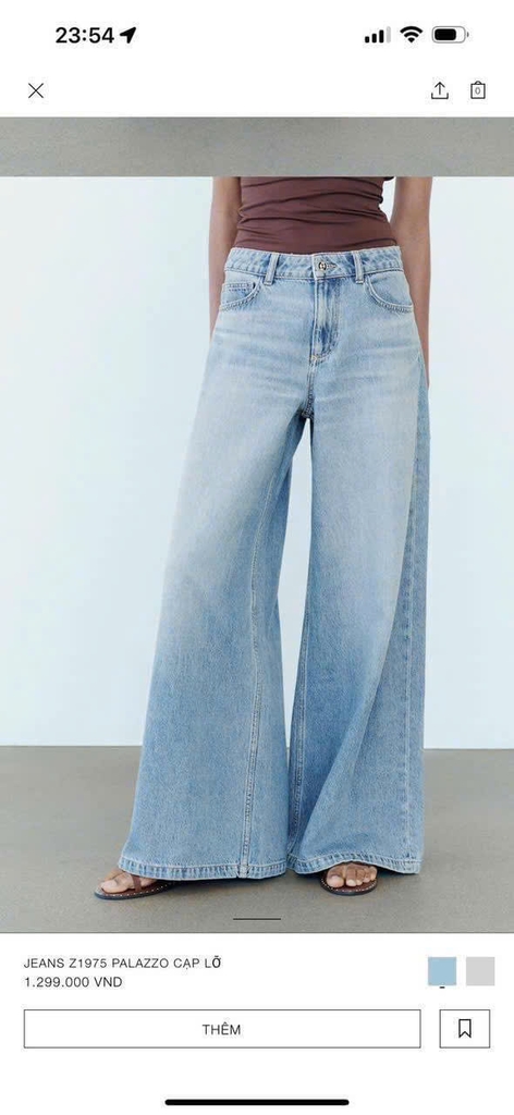 Quần jeans suông Zara suông màu nhạt mài trước