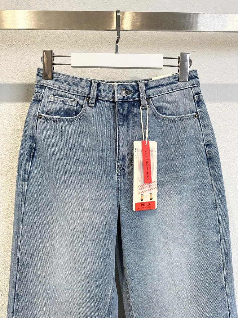 Quần denim Raph Lauren gập gấu dáng suông màu nhạt